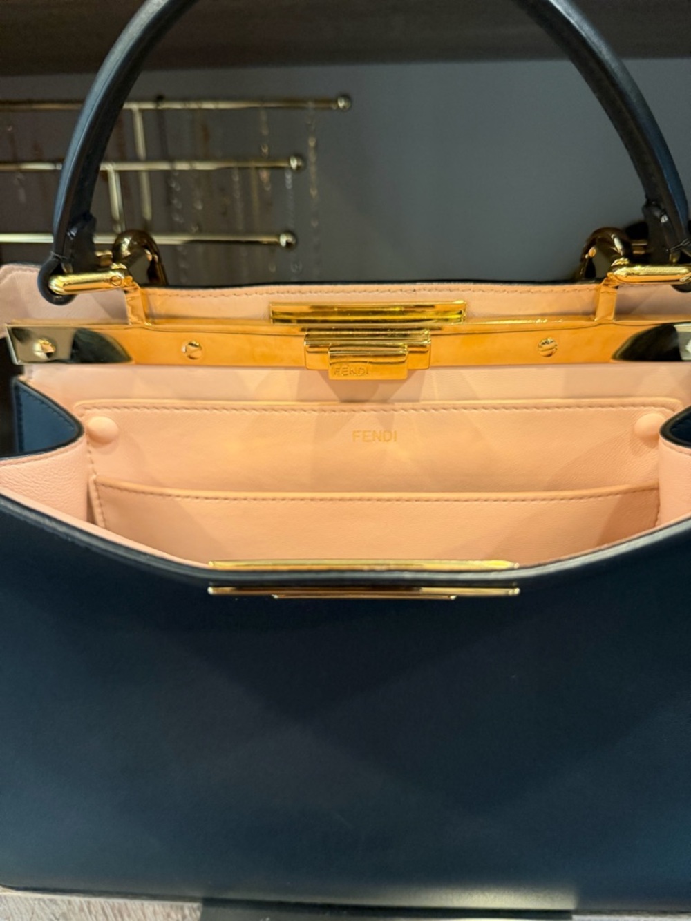 Fendi Black Leather Satchel with Pink Interior and Gold Hardware - New - Picture 5 of 8